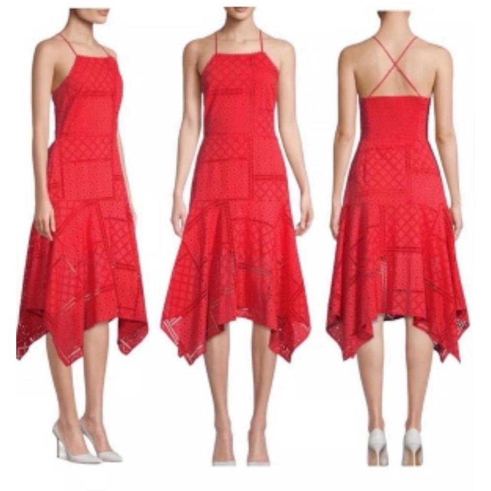 Parker Red Strappy Lace Pattern Asymmetrical Hem Size 4